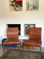 Design eetkamerstoelen - leer - KFF, Huis en Inrichting, Stoelen, Ophalen, Gebruikt, Twee, Bruin