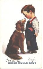 Ansichtkaart, huilend jongetje met oude hond. 1914, Verzamelen, Ansichtkaarten | Themakaarten, Gelopen, Kinderen, Voor 1920, Verzenden