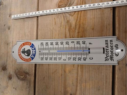 Emaille thermometer V.M.C. veteraan motorclub Willems cl, Verzamelen, Merken en Reclamevoorwerpen, Zo goed als nieuw, Reclamebord