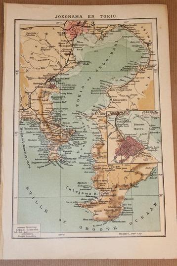 Antieke kaart - Yokohama en Tokio - Circa 1900 beschikbaar voor biedingen