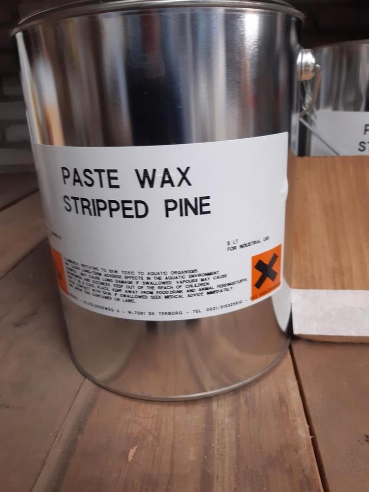 7 grote blikken van 5 ltr.Paxe Wax (boenwas)geloogd grenen, Antiek en Kunst, Antiek | Overige Antiek, Ophalen of Verzenden