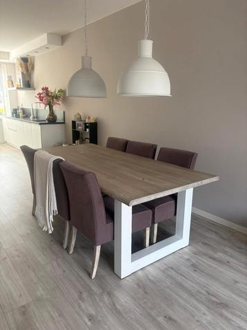 Set eettafel 6 personen salontafel stoelen hout wit metaal beschikbaar voor biedingen