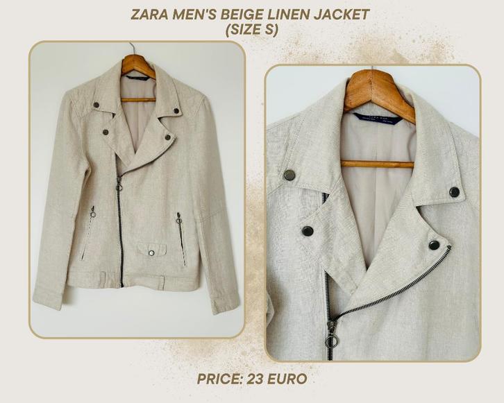 Zara Men's Beige Linen Jacket (size S), Kleding | Heren, Jassen | Zomer, Zo goed als nieuw, Beige, Ophalen of Verzenden