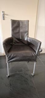 6 Mooie grijze echt ledere eetkamerstoelen, Ophalen, Gebruikt, Minder dan 75 cm, 50 tot 75 cm