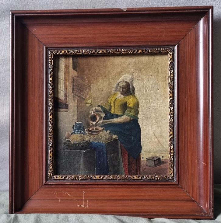 (19de -eeuws) schilderij naar Het Melkmeisje van Vermeer., Antiek en Kunst, Kunst | Schilderijen | Klassiek, Ophalen of Verzenden