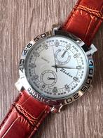 SHUKAO heren horloge zilver/camel, Sieraden, Tassen en Uiterlijk, Horloges | Heren, Overige merken, Leer, Staal, Polshorloge
