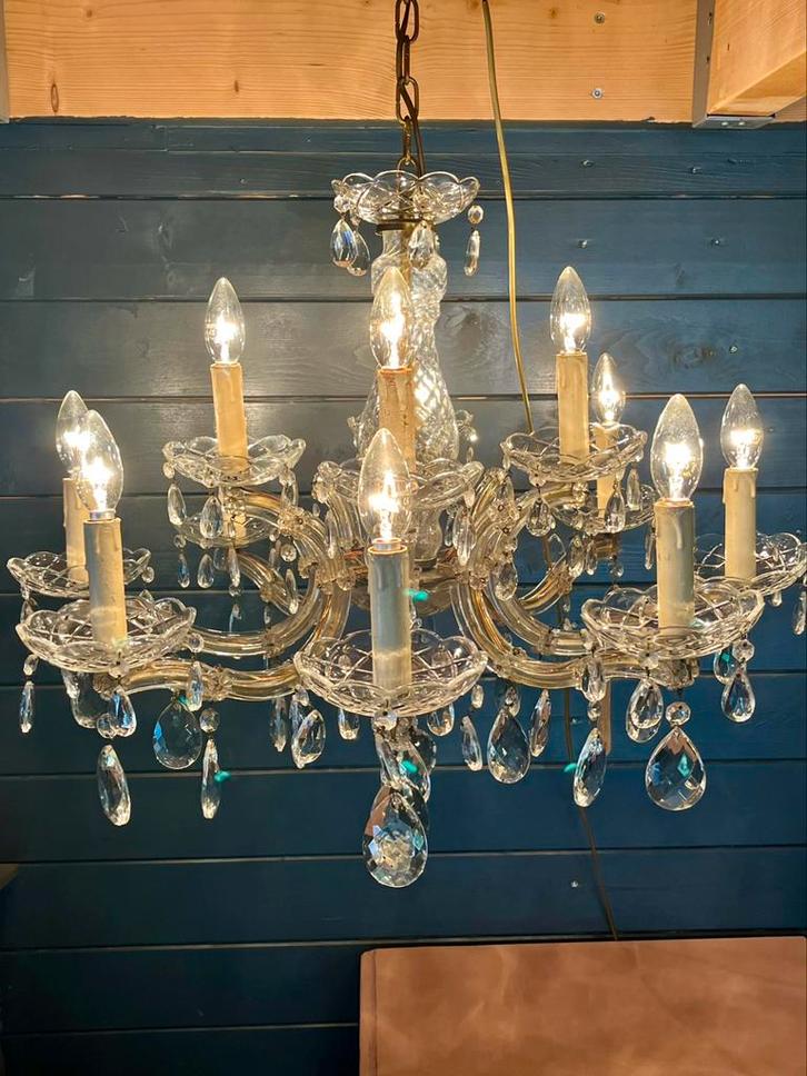 Antieke grote kristallen kroonluchter, Huis en Inrichting, Lampen | Kroonluchters, Gebruikt, Ophalen
