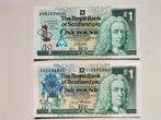 Schotland 2x 1 pound 1992 + 1997 UNC (EU + Bell), Postzegels en Munten, Bankbiljetten | Europa | Niet-Eurobiljetten, Verzenden