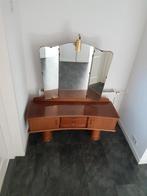 Vintage jaren 50 kaptafel met drieluik spiegel, Ophalen, Gebruikt, Hout