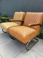 Cognac kleur leren industriële fauteuils, Huis en Inrichting, Fauteuils, Ophalen, Gebruikt, 75 tot 100 cm, Industrieel