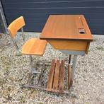 Vintage stoere industriële schoolset, bureau met bergruimte., Ophalen, Gebruikt, Bureau