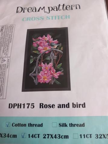 Borduurpakket Roos en Vogel - Nieuw! 14CT Aida  beschikbaar voor biedingen