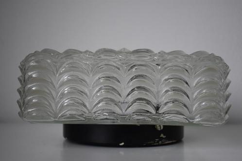 Retro vintage plafondlamp met bloem motief jaren 70, Huis en Inrichting, Lampen | Plafondlampen, Gebruikt, Glas, Metaal, Overige materialen