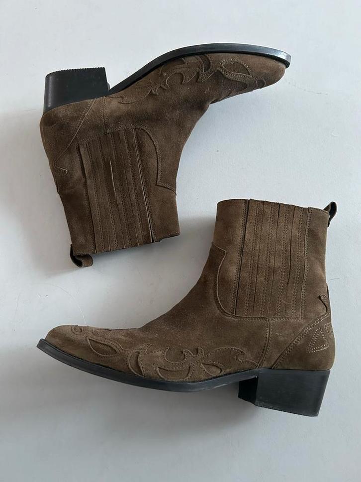 Groen/Bruine Suède Enkellaarzen van Sacha Maat 41, Kleding | Dames, Schoenen, Zo goed als nieuw, Lage of Enkellaarzen, Bruin, Ophalen of Verzenden