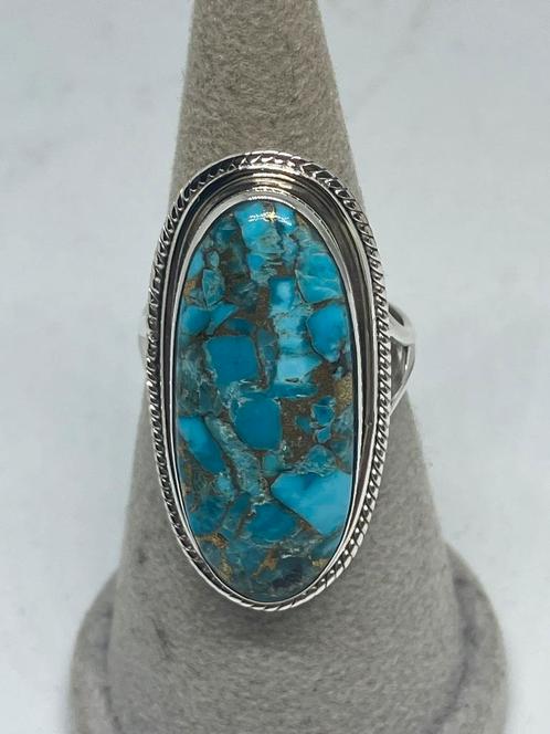 Zilveren Ring met Natuurlijke Turkoois, Sieraden, Tassen en Uiterlijk, Ringen, Nieuw, Dame, Blauw, Zilver, Met edelsteen, Ophalen