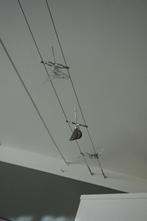 18 spots met rails laagspanning, Huis en Inrichting, Lampen | Spots, Ophalen, Halogeen, Gebruikt, Metaal of Aluminium