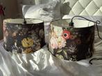 2 grote lampenkappen velours, bloemen +vlinders tegen zwart, Ophalen, Overige kleuren, 25 tot 50 cm, Rond