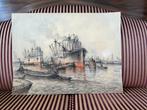 Wim Bos houtskool & krijt tekening havenzicht Rotterdam ?, Antiek en Kunst, Kunst | Schilderijen | Klassiek, Ophalen