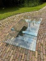 Glazen salontafel met draaiend blad en marmer voet, Ophalen, Gebruikt, 50 tot 100 cm, Vierkant