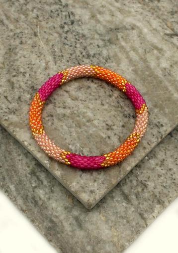 Glaskralen armband - babyroze en oranje - RB509 beschikbaar voor biedingen