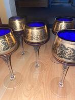 Set van 5kobaltblauwe wijnglazen met verguldsel, Ophalen of Verzenden, Gebruikt, Kristal, Glas of Glazen
