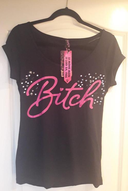 Bitch shirt met glimsteentjes, maat M *gloednieuw*, Kleding | Dames, Tops, Nieuw, Maat 38/40 (M), Zwart, Korte mouw, Ophalen of Verzenden