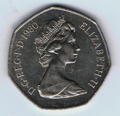 22-694 Engeland 50 pence 1980, Postzegels en Munten, Munten | Europa | Niet-Euromunten, Losse munt, Overige landen, Verzenden