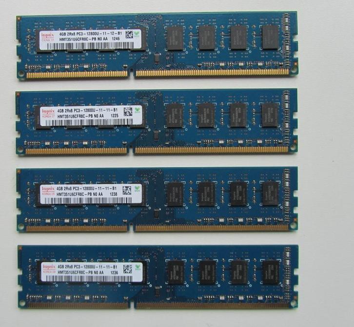 snel 16GB Kit (4x4gb) SK Hynix PC3-12800 u, Computers en Software, RAM geheugen, Zo goed als nieuw, Desktop, 16 GB, DDR3, Ophalen
