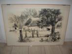 gesign Oud Aalden Drenthe zwart/wit tekening ingelijst€15.-, Ophalen of Verzenden, Zo goed als nieuw