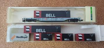 Minitrix 13887 - NS BELL Containerwagen. beschikbaar voor biedingen
