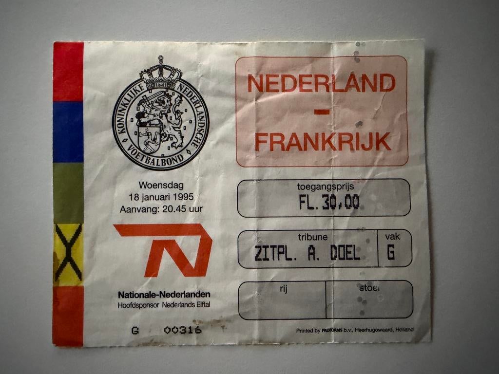 Ticket Nederland-Frankrijk 1995, Verzamelen, Sportartikelen en Voetbal, Ophalen of Verzenden, Gebruikt, Buitenlandse clubs, Overige typen