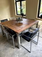 Eettafel vierkant 160cm antiek tafelblad, Ophalen, 150 tot 200 cm, Vierkant, Zo goed als nieuw