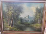 Schilderij: Landschap met Berg en Rivier, Ophalen of Verzenden