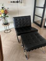 Barcelona Stoel zwart incl hocker, Ophalen, Zwart, Leer, Zo goed als nieuw