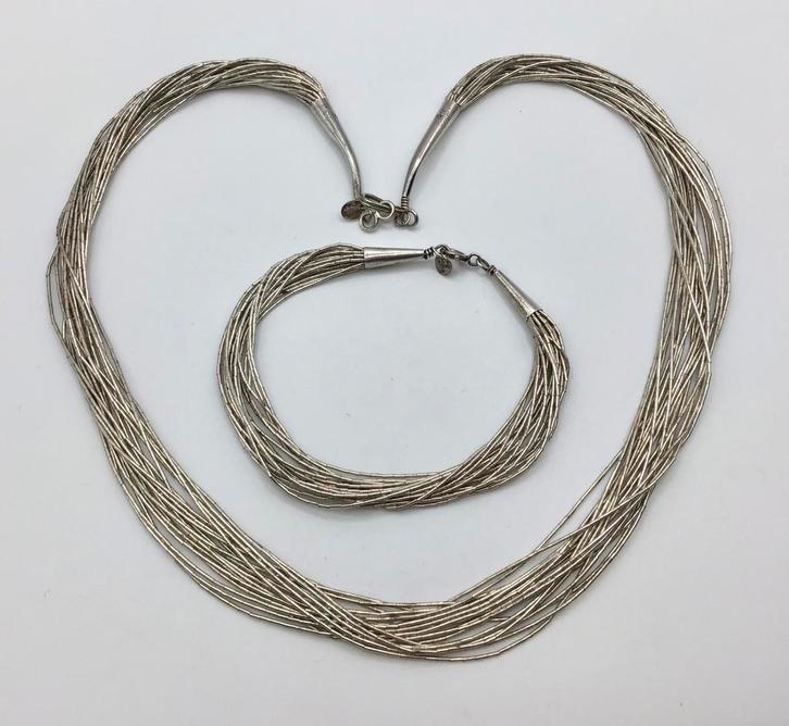 Vintage Navajo ketting zilver 925 waterval ketting liquid, Sieraden, Tassen en Uiterlijk, Antieke sieraden, Ketting, Zilver, Verzenden