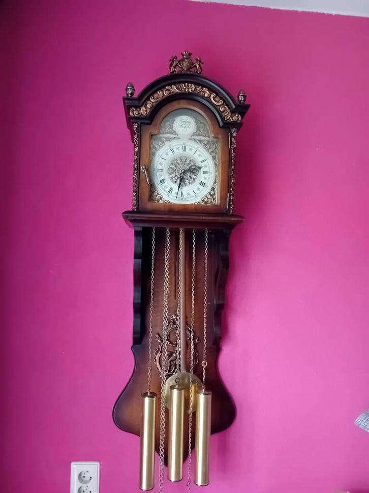 Antieke Wandklok met Slinger en Gewichten, Antiek en Kunst, Antiek | Klokken, Ophalen of Verzenden