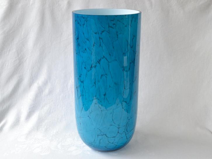 Grote blauw, glazen cilinder Vaas 42cm – Makora, Krosno glas, Antiek en Kunst, Kunst | Designobjecten, Ophalen of Verzenden