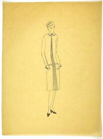 A308 Art Deco Modeontwerp Lijntekening (c. 40 x 29,5 cm) beschikbaar voor biedingen