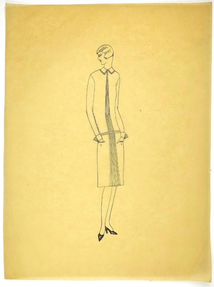 A308 Art Deco Modeontwerp Lijntekening (c. 40 x 29,5 cm), Antiek en Kunst, Kunst | Tekeningen en Foto's, Ophalen of Verzenden