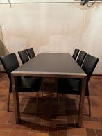 Eettafel modern design RVS + 6 stoelen leder, Huis en Inrichting, Tafels | Eettafels, Ophalen, 200 cm of meer, 50 tot 100 cm, Zo goed als nieuw