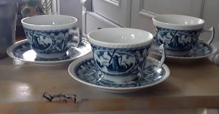 Kop en schotels hollands landschap - molen - tulpen - blauw, Antiek en Kunst, Curiosa en Brocante, Ophalen of Verzenden