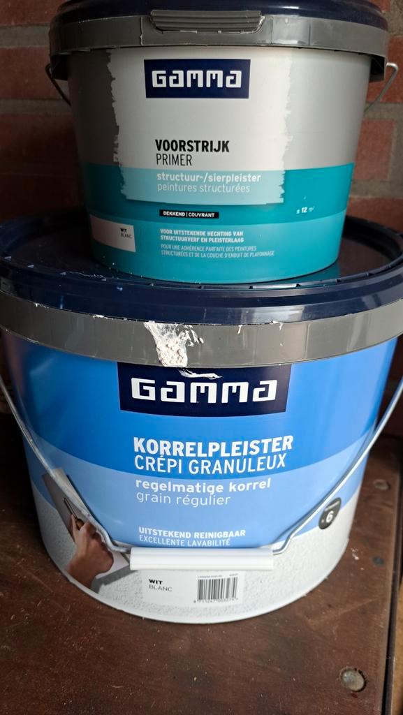 Emmer korrelpleister en emmertje voorstrijk., Doe-het-zelf en Verbouw, Verf, Beits en Lak, Zo goed als nieuw, Verf, 5 tot 10 liter