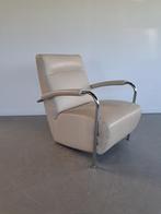 1 Leolux Scylla Fauteuil Hoog + Voetenbank Wit Leer - Chroom, Huis en Inrichting, Fauteuils, Metaal, 75 tot 100 cm, Ophalen of Verzenden
