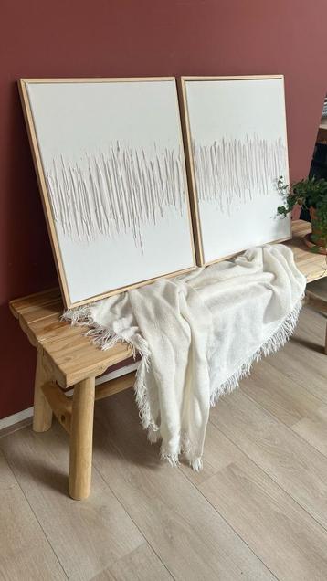 Duo schilderijen abstract | verticale lijnen crème | +Lijst beschikbaar voor biedingen