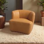 Loungefauteuil Cognac – Moderne Designstoel – Comfortabele, Ophalen, Bruin, Leer, Zo goed als nieuw