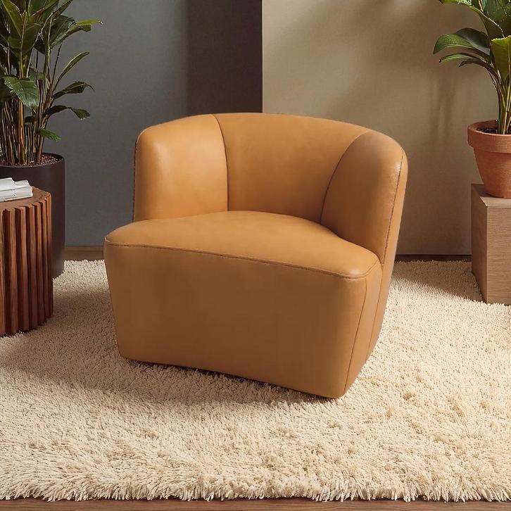Loungefauteuil Cognac – Moderne Designstoel – Comfortabele, Huis en Inrichting, Stoelen, Zo goed als nieuw, Eén, Leer, Bruin, Ophalen