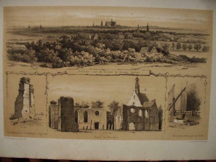 56 / Alkmaar / Heilo / Bergen / Willebrodusput Litho 1876, Antiek en Kunst, Kunst | Litho's en Zeefdrukken, Ophalen of Verzenden