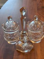 Kristallen Jampotten met Houder - Ruit/Waaier Motief, Antiek en Kunst, Ophalen of Verzenden