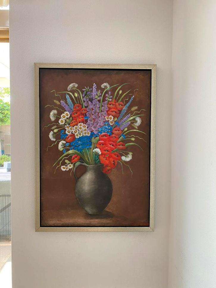 Prachtige veldbloemen in een vaas, 100X70 cm, Antiek en Kunst, Kunst | Schilderijen | Modern, Ophalen
