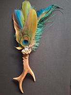 Unieke Smudge veren waaier op stukje gewei, Ophalen of Verzenden